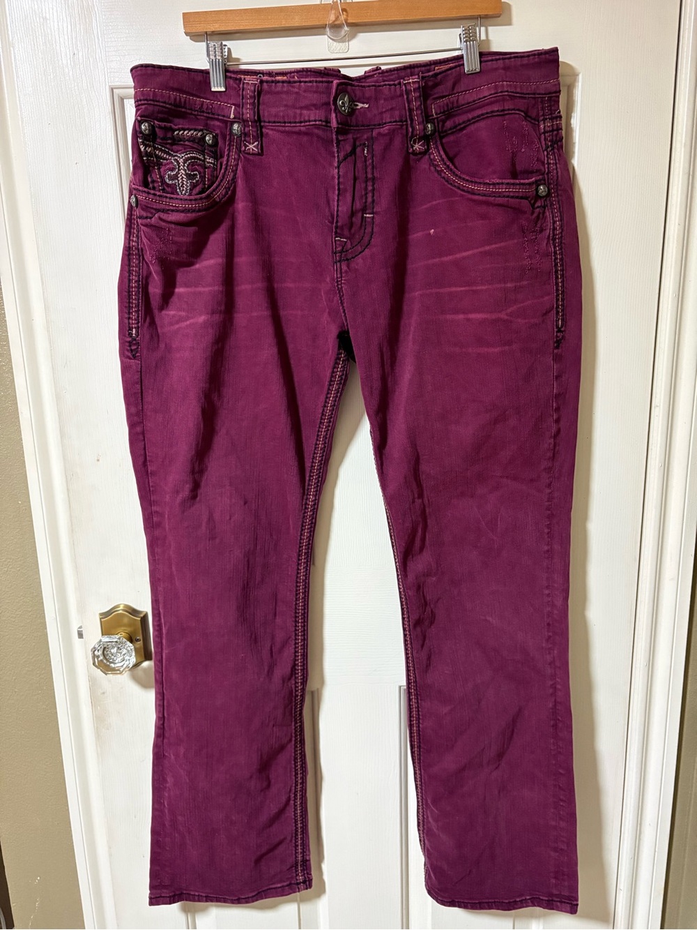 Rock Revival Straight Relaxed Mike Pink Magenta Burgundy Men's 38x32
